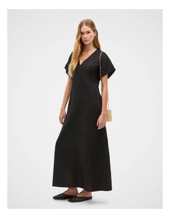 Linen V Neck Midi Dress