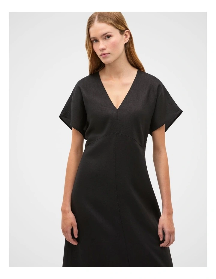 Linen V Neck Midi Dress image 2