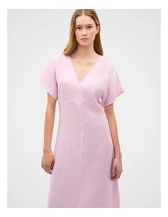 Linen V Neck Midi Dress