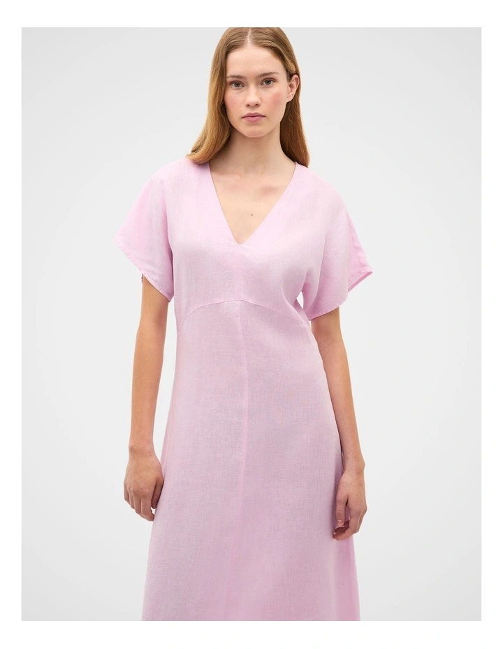 Linen V Neck Midi Dress image 1