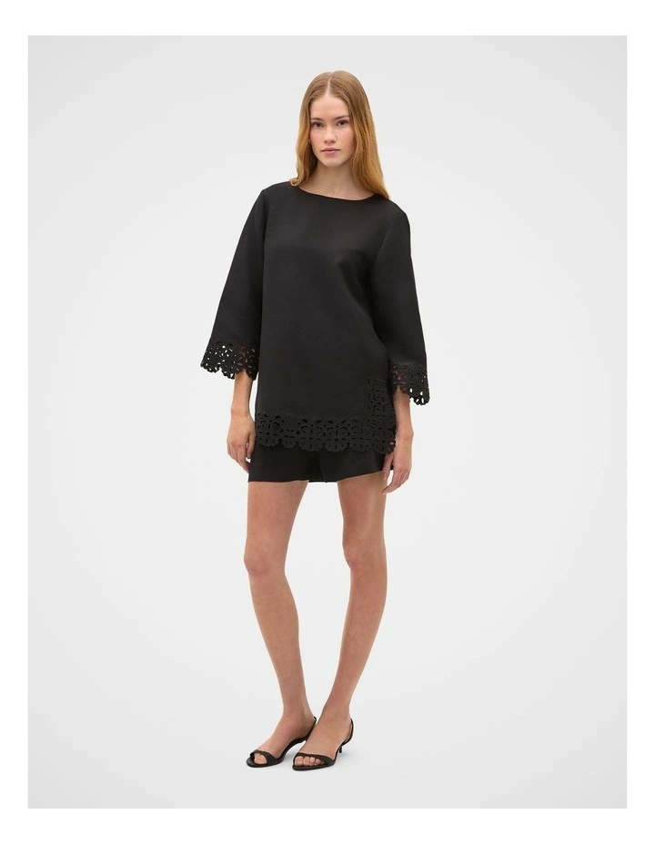 Linen Blend Cutwork Boxy Top image 1