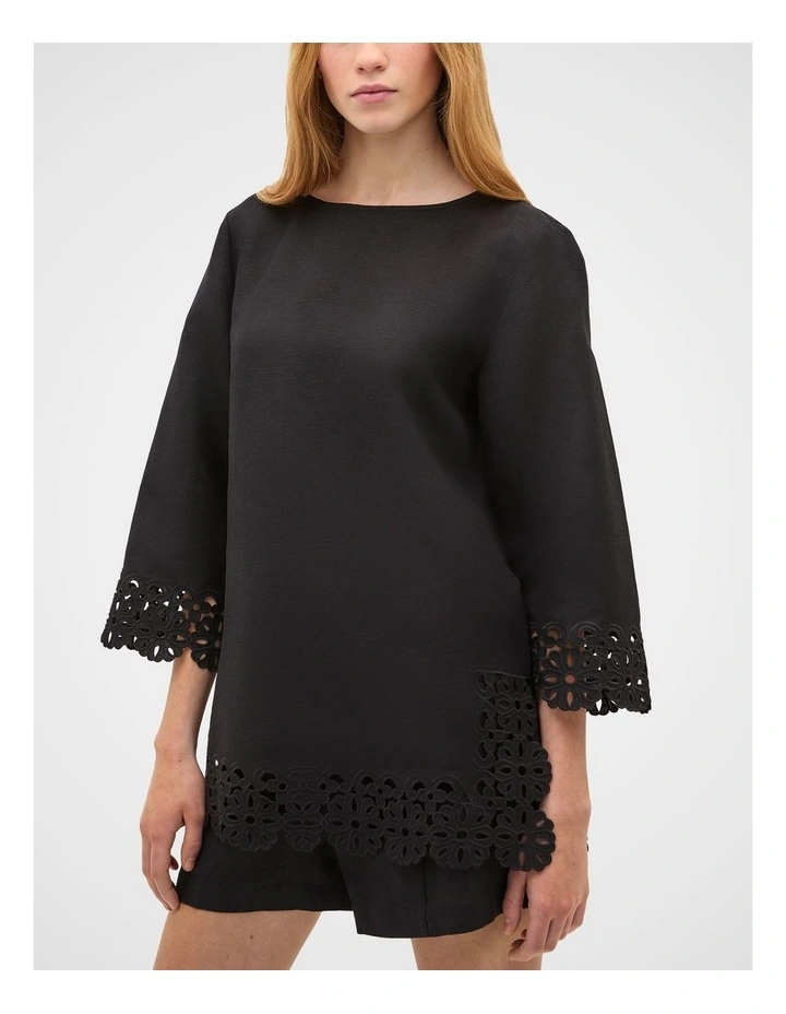 Linen Blend Cutwork Boxy Top image 2