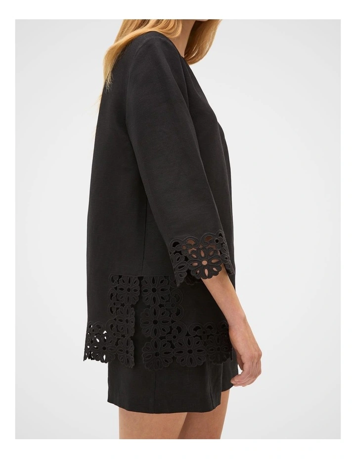 Linen Blend Cutwork Boxy Top image 4