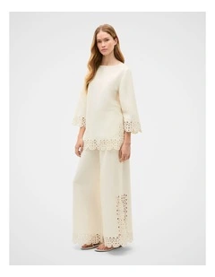 Linen Blend Cutwork Boxy Top