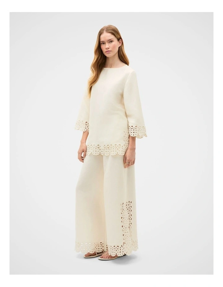 Linen Blend Cutwork Boxy Top image 1