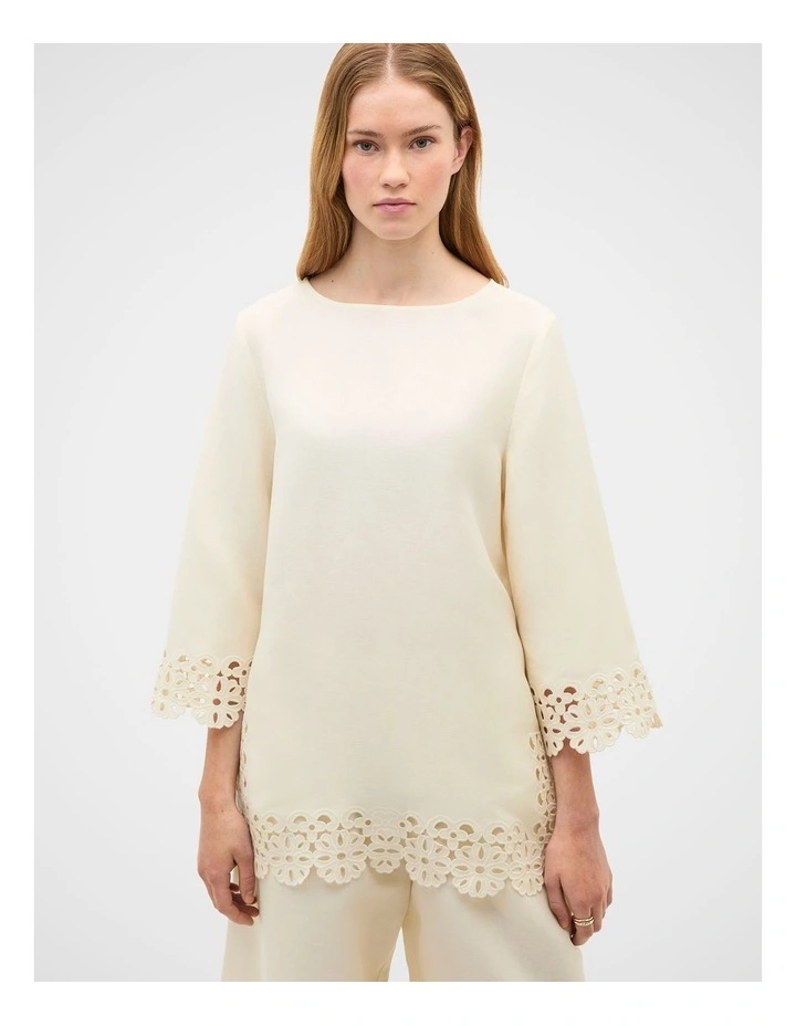 Linen Blend Cutwork Boxy Top image 4