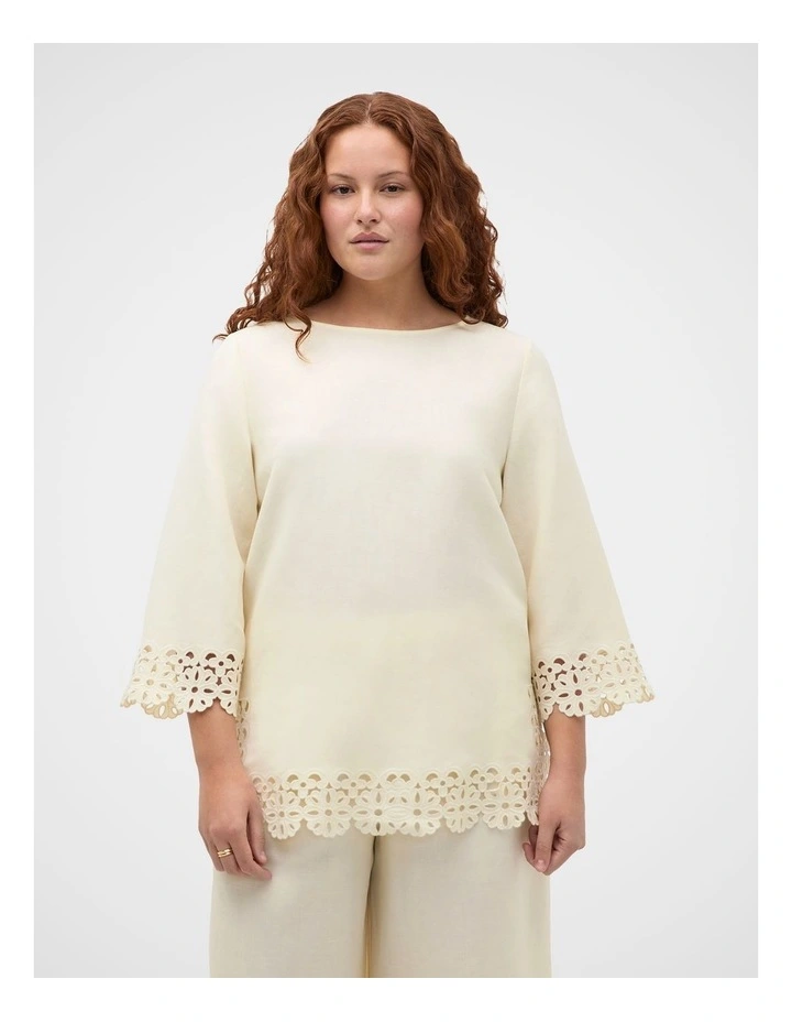 Linen Blend Cutwork Boxy Top image 7