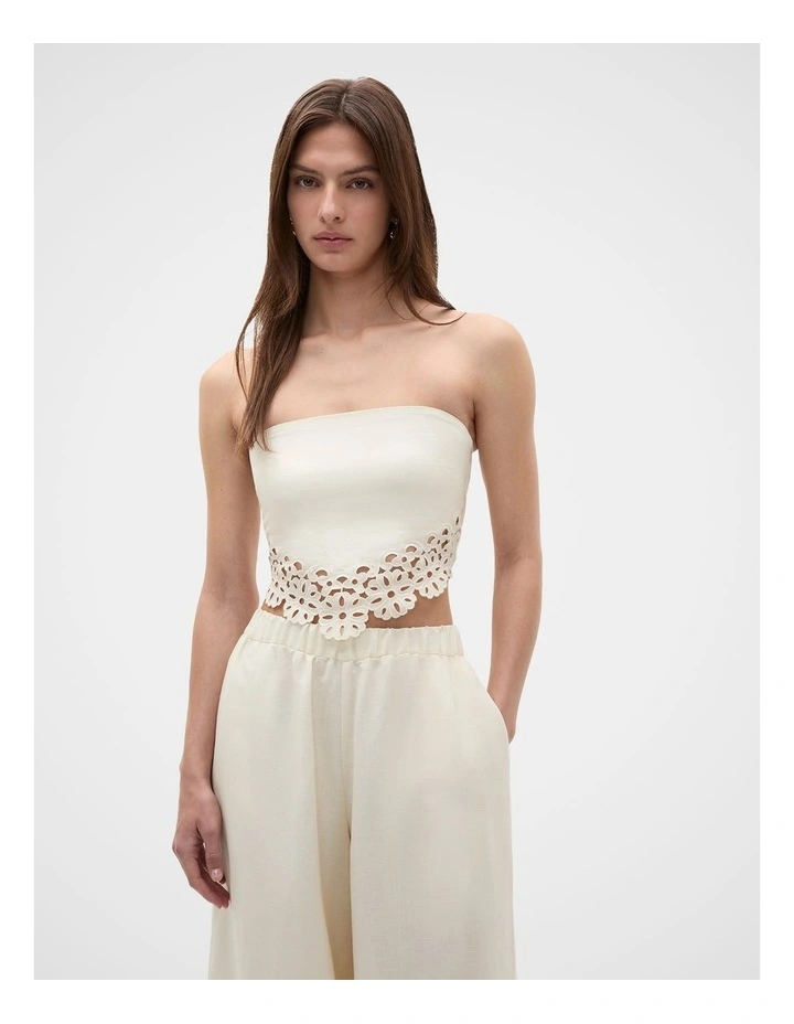 Linen Blend Cutwork Strapless Top image 1