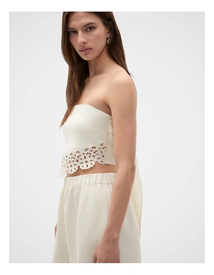 Linen Blend Cutwork Strapless Top image 2