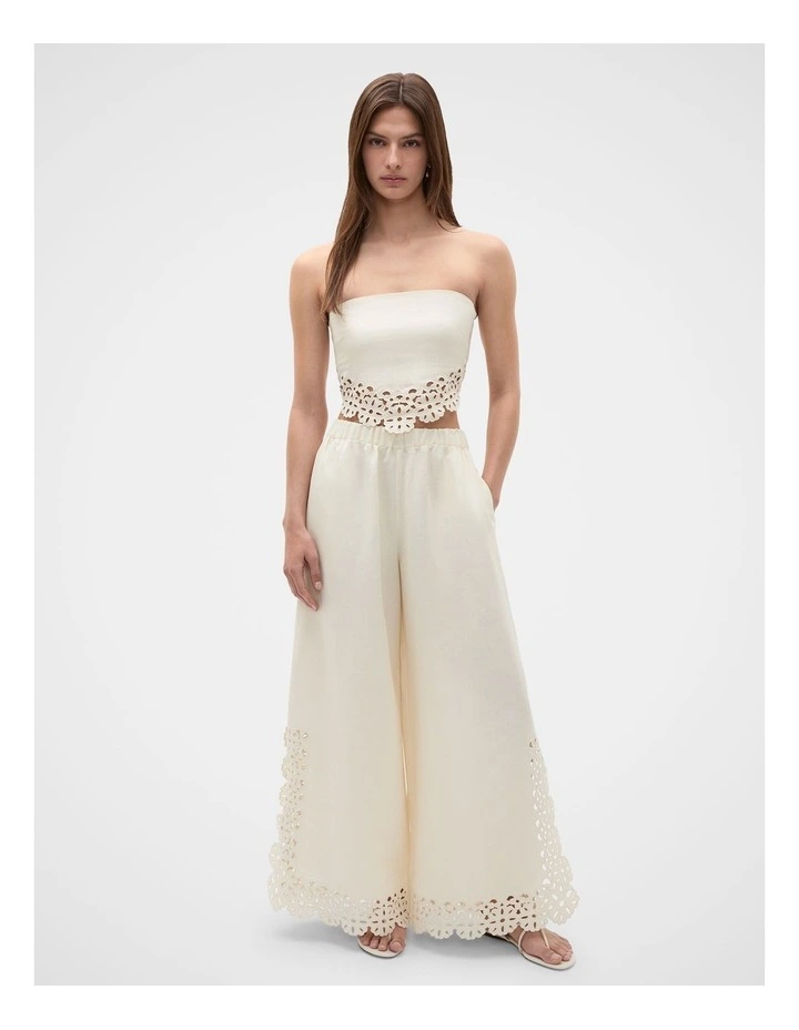 Linen Blend Cutwork Strapless Top image 3