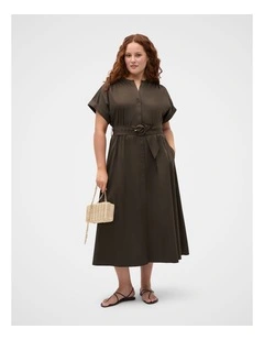 Cotton Blend Belted Shirt Dress