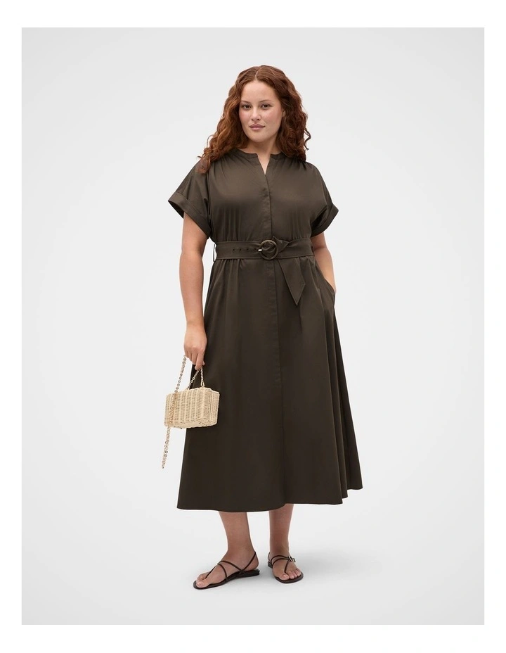 Cotton Blend Belted Shirt Dress image 1