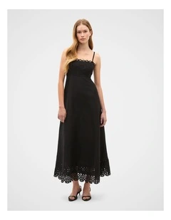 Linen Blend Cutwork Midi Dress