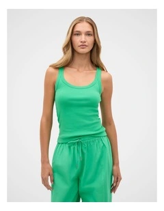 Australian Cotton Scoop Neck Tank in Palm Green