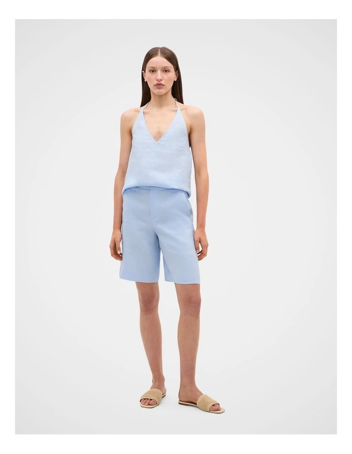 Linen Longline Short in Ice Blue image 1