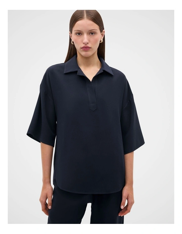 Woven Crepe Relaxed Shirt in Twilight Blue image 1