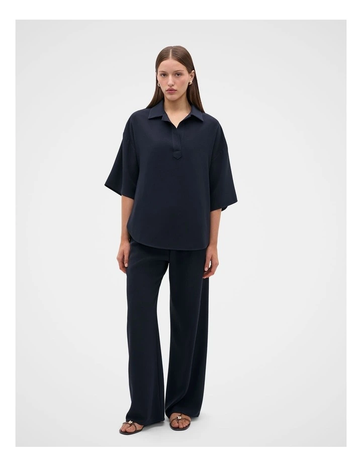 Woven Crepe Relaxed Shirt in Twilight Blue image 3