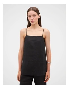 Linen Longline Cami in Black