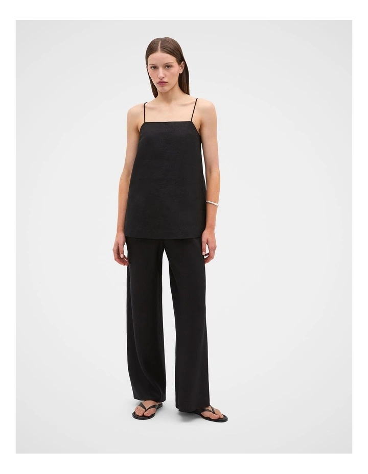 Linen Longline Cami in Black image 2
