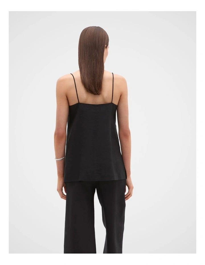 Linen Longline Cami in Black image 4