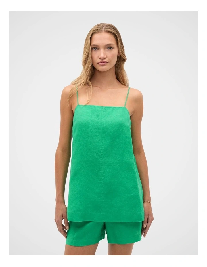 Linen Longline Cami in Palm Green image 1