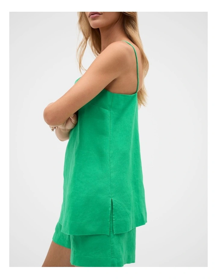 Linen Longline Cami in Palm Green image 2