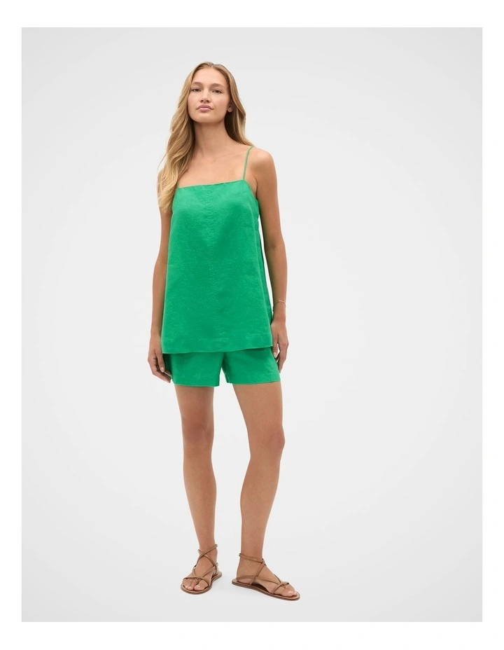 Linen Longline Cami in Palm Green image 3