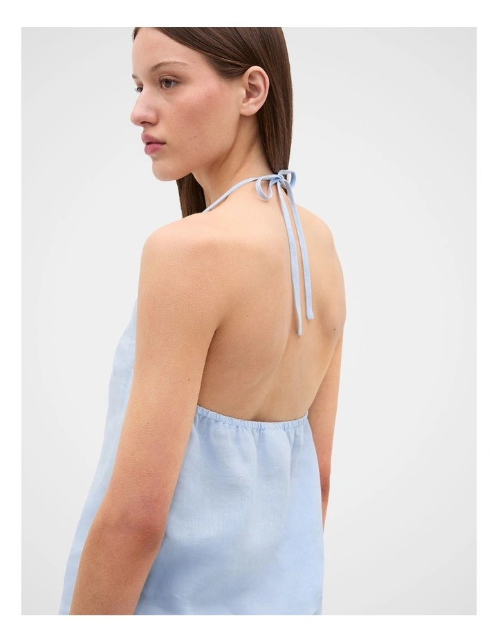 Linen V Neck Halter Top in Ice Blue image 2