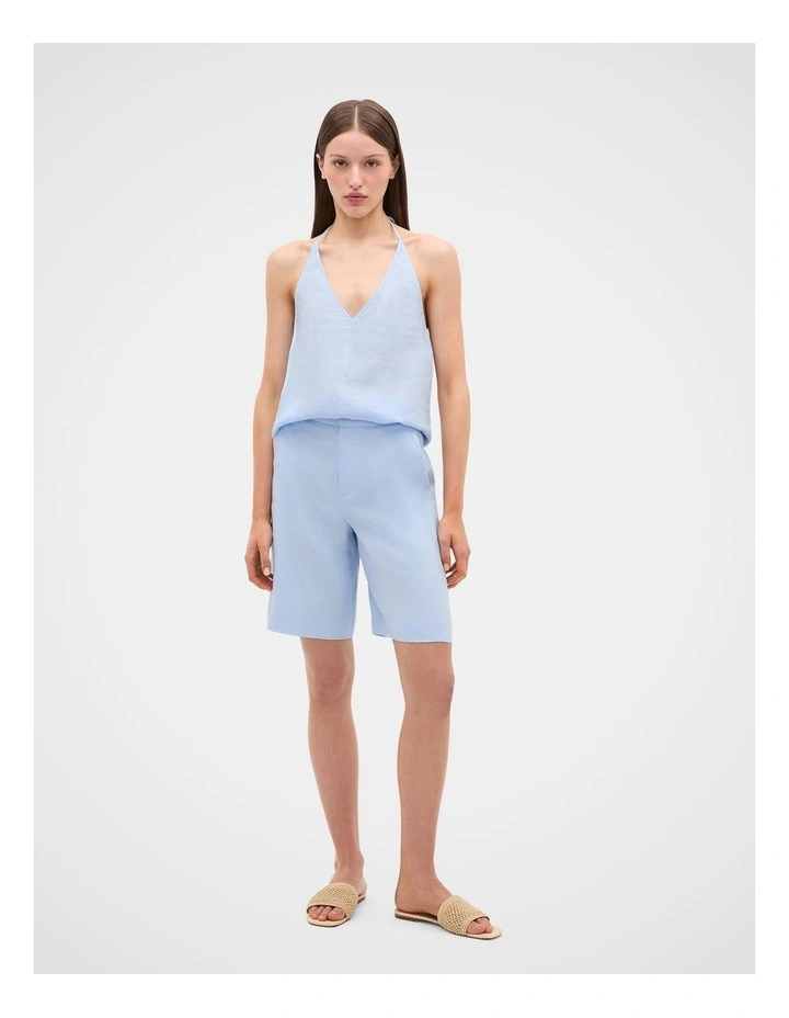 Linen V Neck Halter Top in Ice Blue image 3