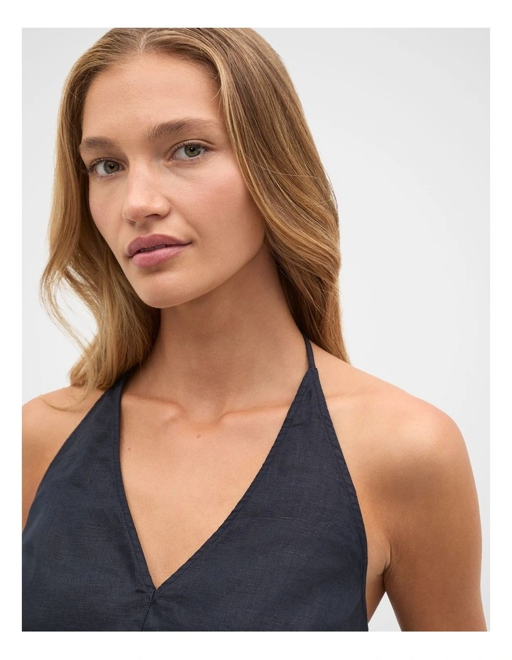 Linen V Neck Halter Top in Twilight Blue image 2