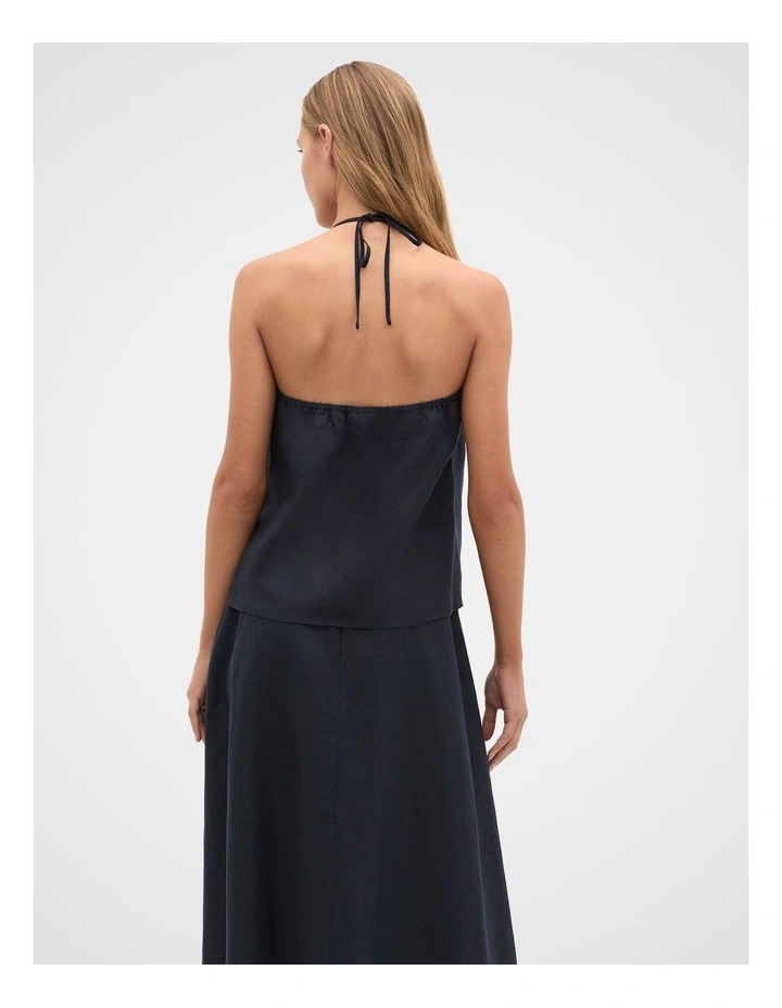 Linen V Neck Halter Top in Twilight Blue image 3