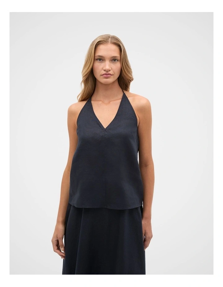 Linen V Neck Halter Top in Twilight Blue image 4