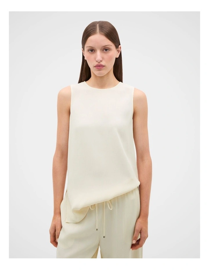 Textured Self Stripe Shell Top in Coconut Cream image 1