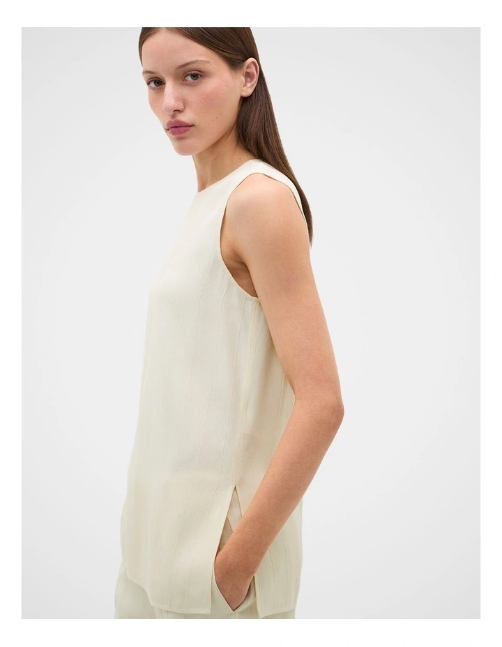 Textured Self Stripe Shell Top in Coconut Cream image 3