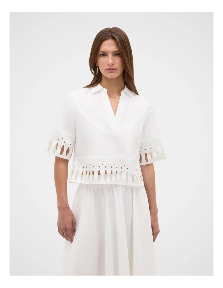 Poplin Cutwork Shirt in Whisper White image 3