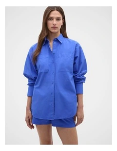 Cotton Garment Dyed Shirt in Sapphire Blue