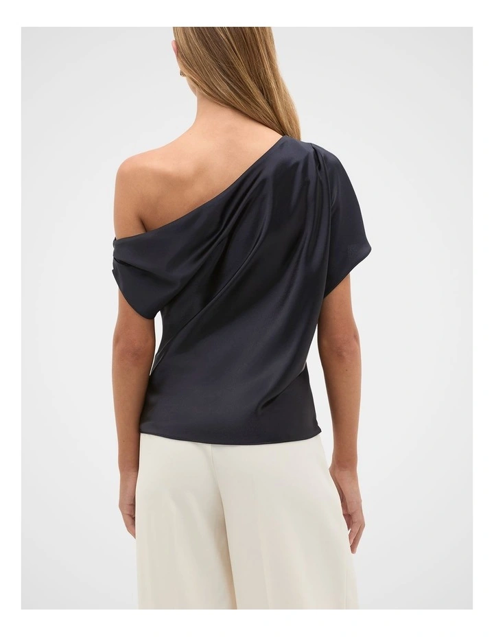 Satin Drape Shoulder Top in Twilight Blue image 3