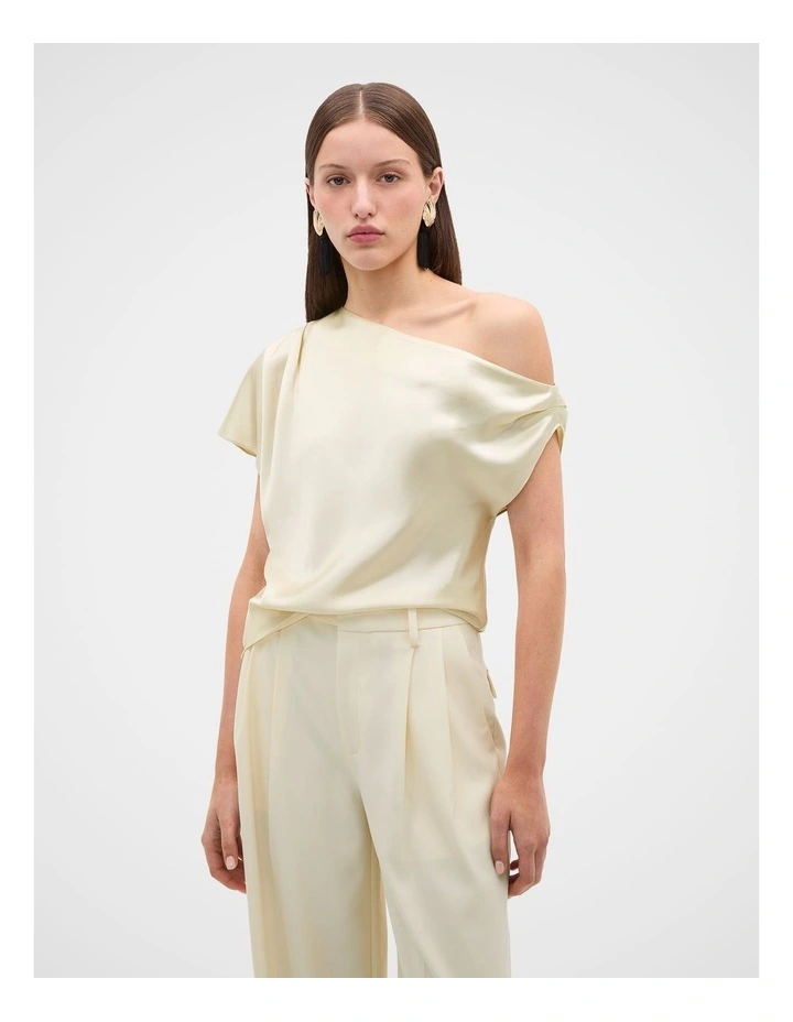 Satin Drape Shoulder Top in Coconut Cream image 1