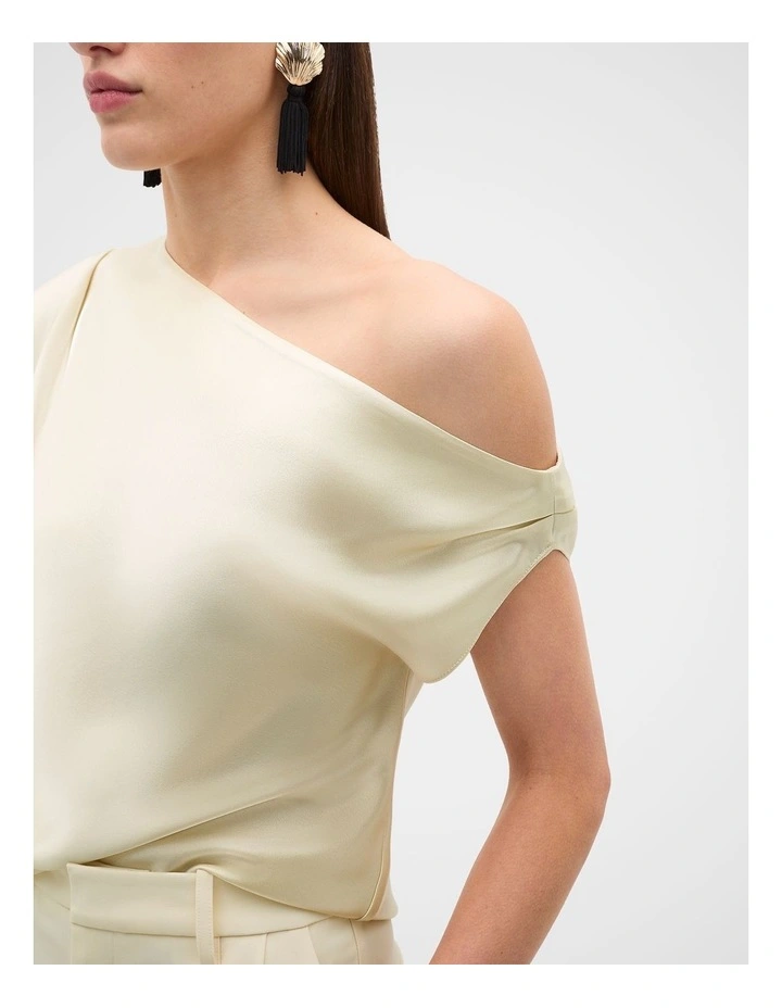 Satin Drape Shoulder Top in Coconut Cream image 2