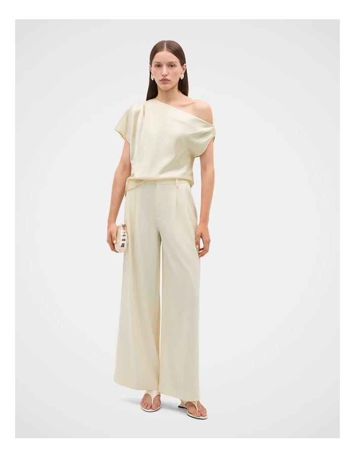 Satin Drape Shoulder Top in Coconut Cream image 3