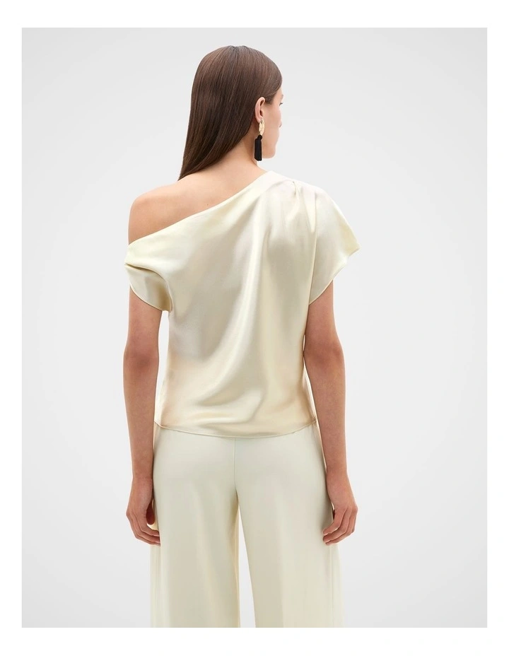 Satin Drape Shoulder Top in Coconut Cream image 4