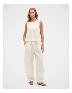 Linen Split Hem Tank in Coconut Cream