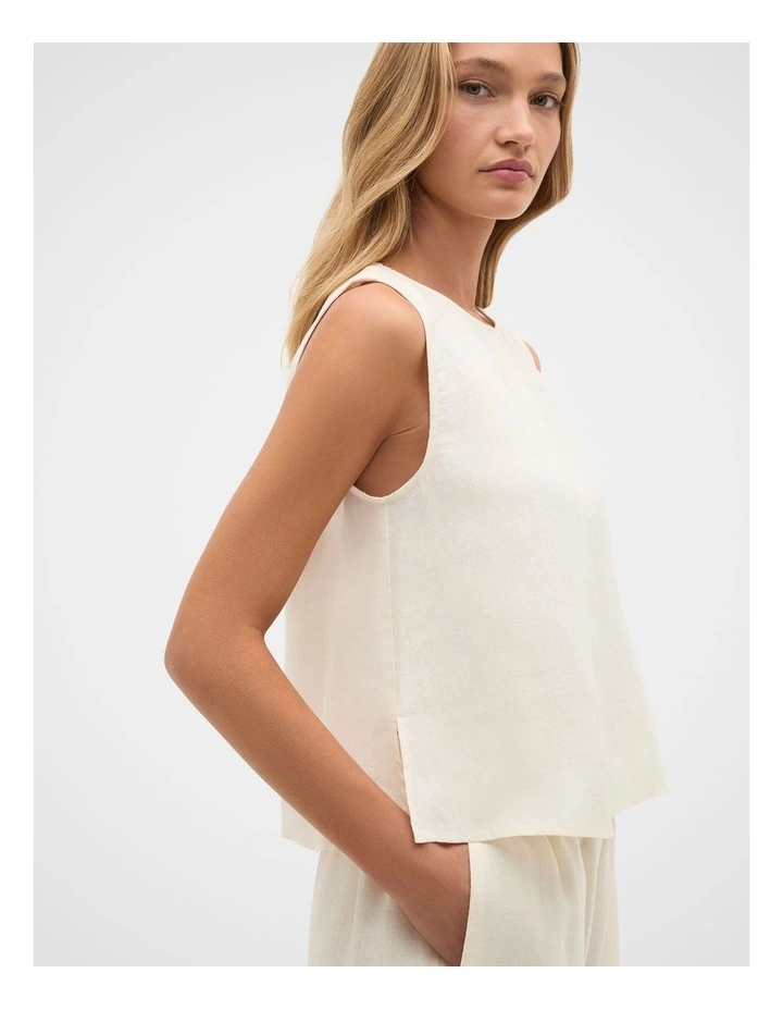 Linen Split Hem Tank in Coconut Cream image 2