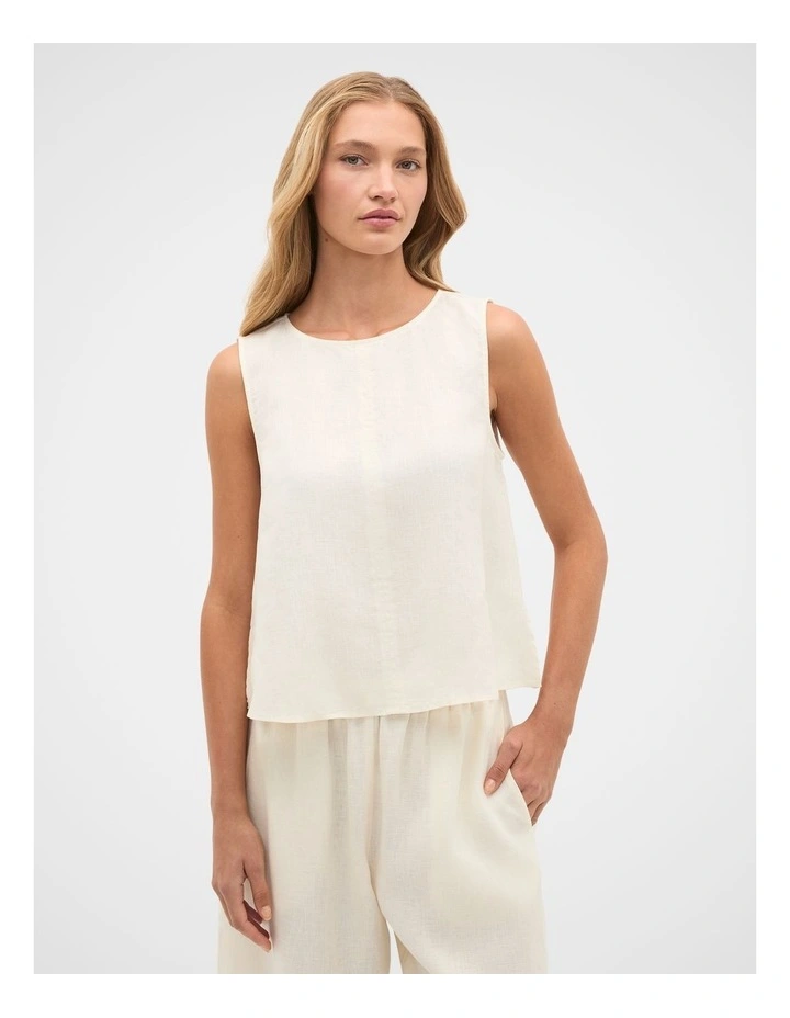Linen Split Hem Tank in Coconut Cream image 4