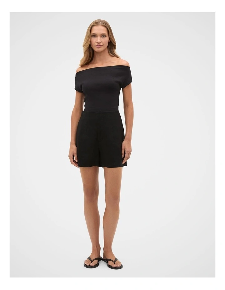 Rib Off The Shoulder Top in Black image 2