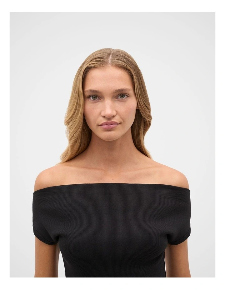 Rib Off The Shoulder Top in Black image 3