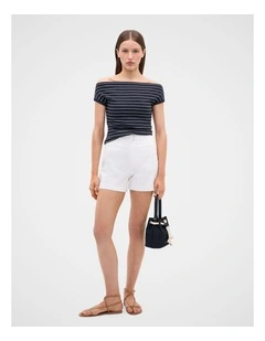 Rib Off The Shoulder Top in Twilight Blue Stripe