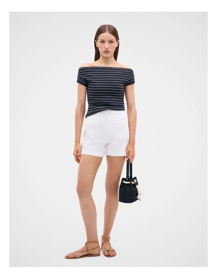 Rib Off The Shoulder Top in Twilight Blue Stripe image 1