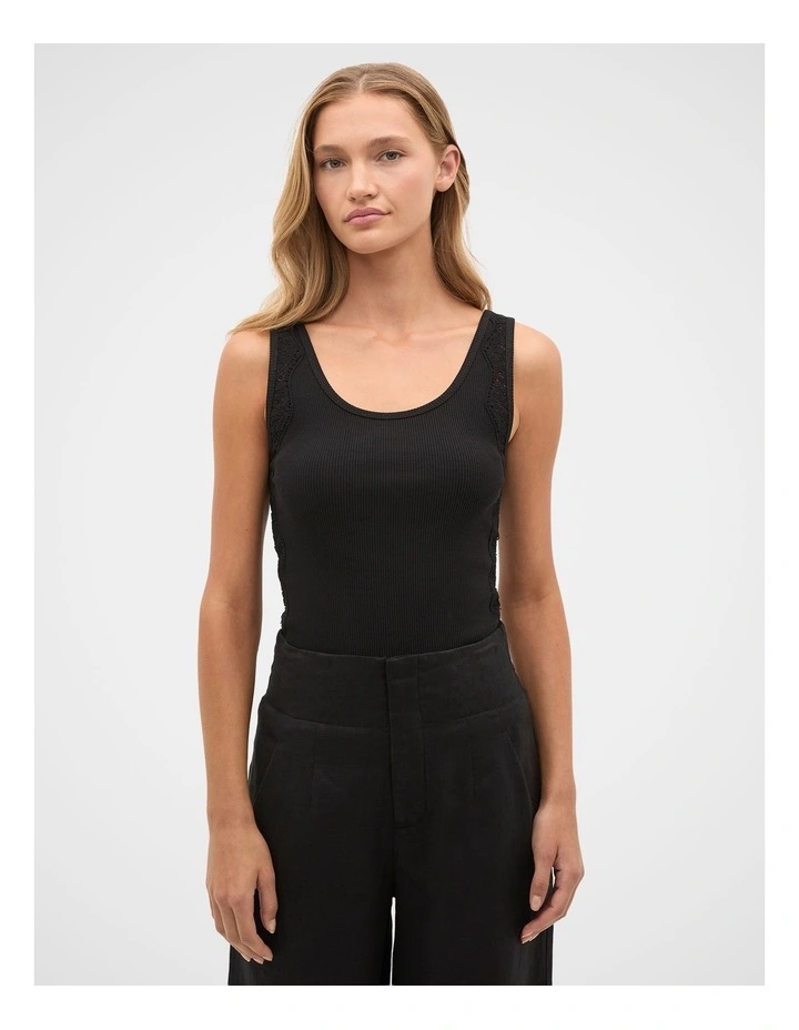 Lace Panel Tank in Black image 3