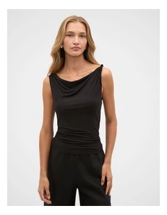 Twist Shoulder Drape Tank in Black